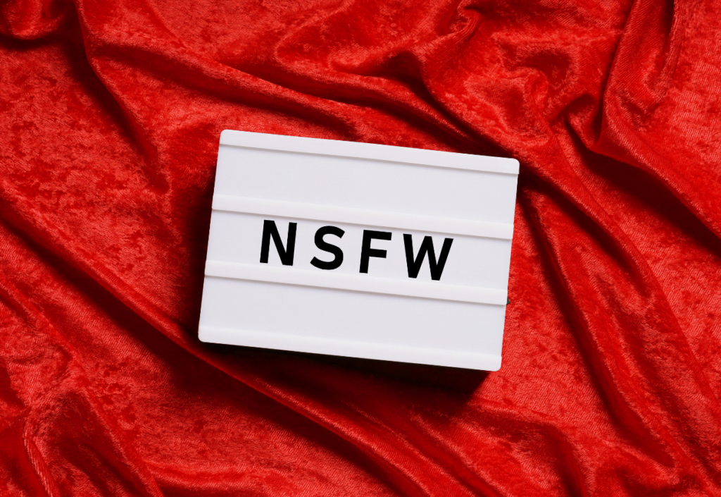 NSFW sign on top of a red velvet background